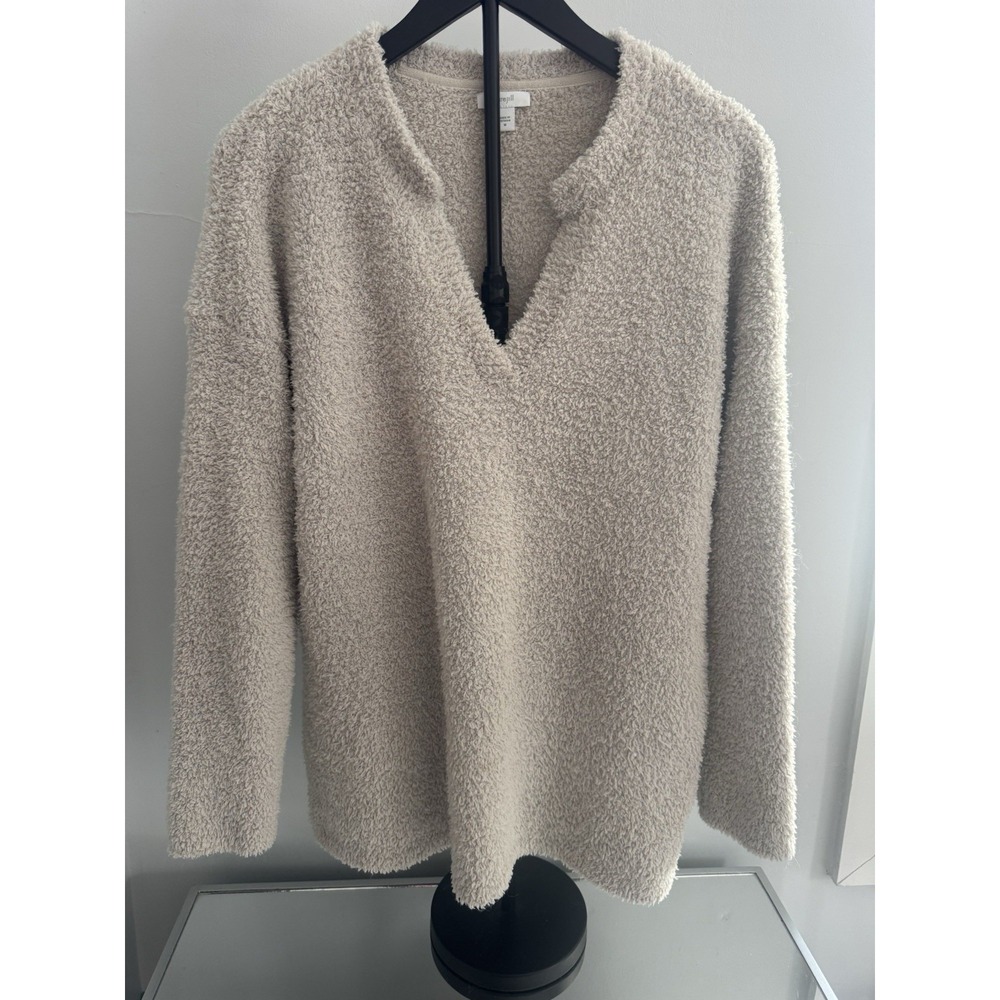 Pure Jill Beige Bouclé V-Neck Sweater Women's Sz M Cozy Textured Super Soft